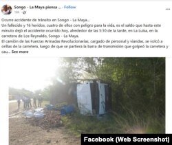 Imagen y post sobre el accidente. (Facebook/Songo la Maya Piensa)