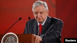 El presidente de México Andres Manuel López Obrador durante una conferencia de prensa en el Palacio Nacional. 