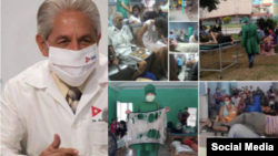 Combinación de fotos del doctor Durán y del colapso del sistema de salud en pleno rebrote causado por la variante Delta.