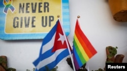 Una bandera cubana y una del orgullo gay en un apartamento en La Habana. REUTERS/Tomas Bravo