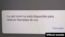 Una captura de pantalla del teléfono de un empleado del Instituto Cubano para la Libertad de Expresión y Prensa muestra que el dispositivo no se puede conectar a Internet. (Foto: ICLEP)