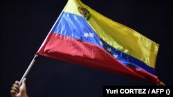 Un hombre muestra una bandera venezolana en protesta junto a familiares y amigos de migrantes venezolanos que murieron cuando se hundió un barco que los transportaba a Trinidad y Tobago, en Güiria, Venezuela, el 18 de diciembre de 2020. Foto: Yuri Cortez/AFP/Archivo.