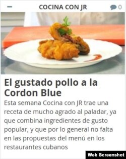 Publicación de Juventud Rebelde en la sección "Cocina con JR".