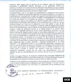 Sentencia dictada por el Tribunal Provincial de Guantánamo contra Quiñones Haces.