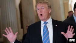 El presidente de los Estados Unidos, Donald J. Trump, habla ante la Conferencia Republicana, en el Capitolio.