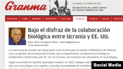 Artículo de Granma sobre laboratorios en Ucrania.